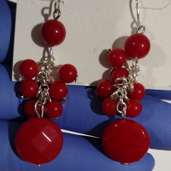 Croft & Barrow Red Beaded Drop Earrings – Silver-Tone Dangle Statement Jewelry - Picture 9 of 9